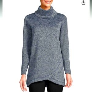 LAND’S END  Women's Sweater Fleece Tunic Cowl Neck Pullover Heathered Grey